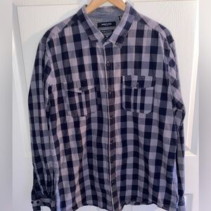 Kenneth Cole Navy Blue Gray Buffalo Check Button Down Long Sleeve Shirt Men’s XL